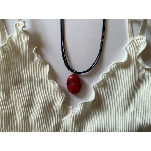 Athens Protasi Jewelry - Red Natural Stone Pendant Necklace Black Cord from Santorini Greece